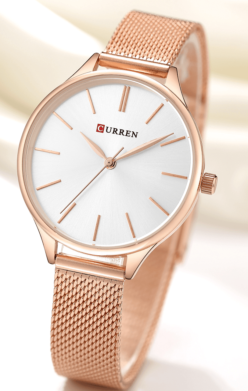 C9024L Curren Silver Dial Rose-gold Stainless Steel Chain Analog Quartz Women's Watch. - Timecheck