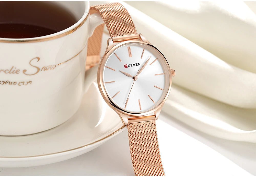 C9024L Curren Silver Dial Rose-gold Stainless Steel Chain Analog Quartz Women's Watch. - Timecheck