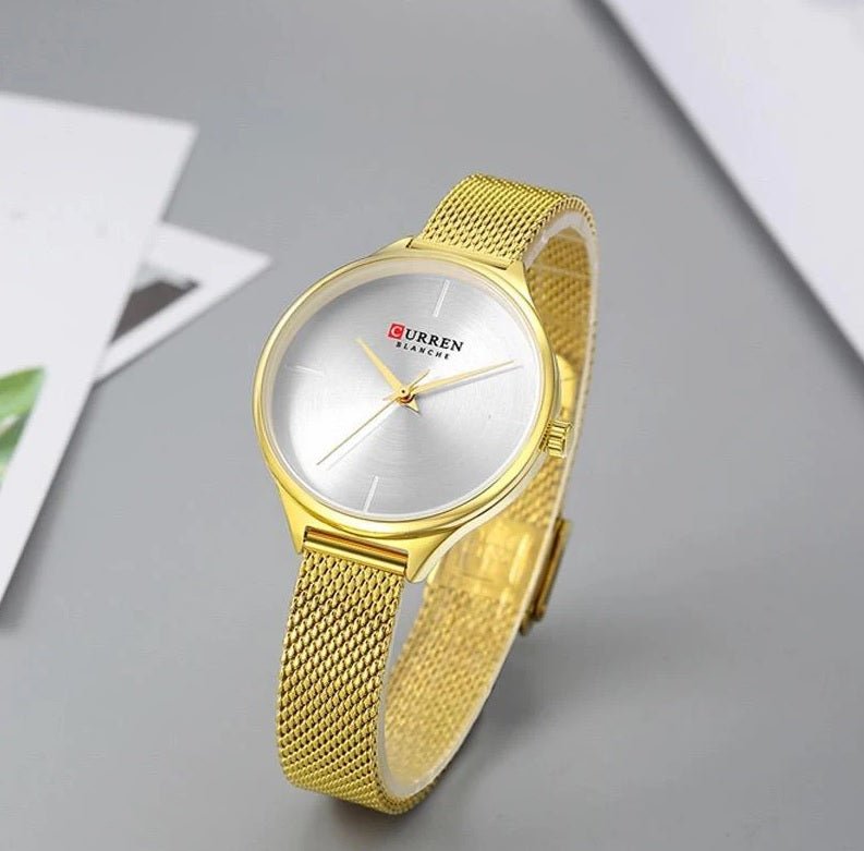 C9024L Curren white Dial & golden Stainless Steel Chain Analog Quartz Women's Watch. - Timecheck