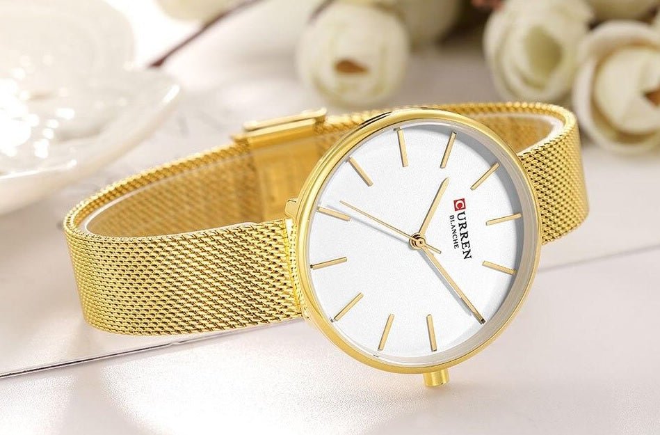 C9024L Curren white Dial & golden Stainless Steel Chain Analog Quartz Women's Watch. - Timecheck