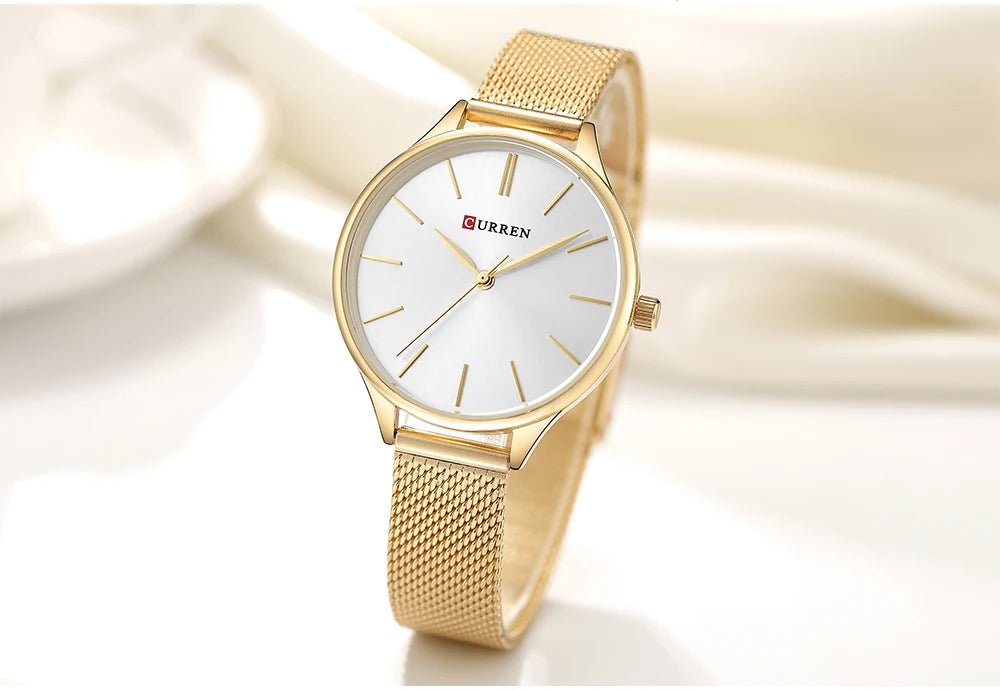C9024L Curren white Dial & golden Stainless Steel Chain Analog Quartz Women's Watch. - Timecheck