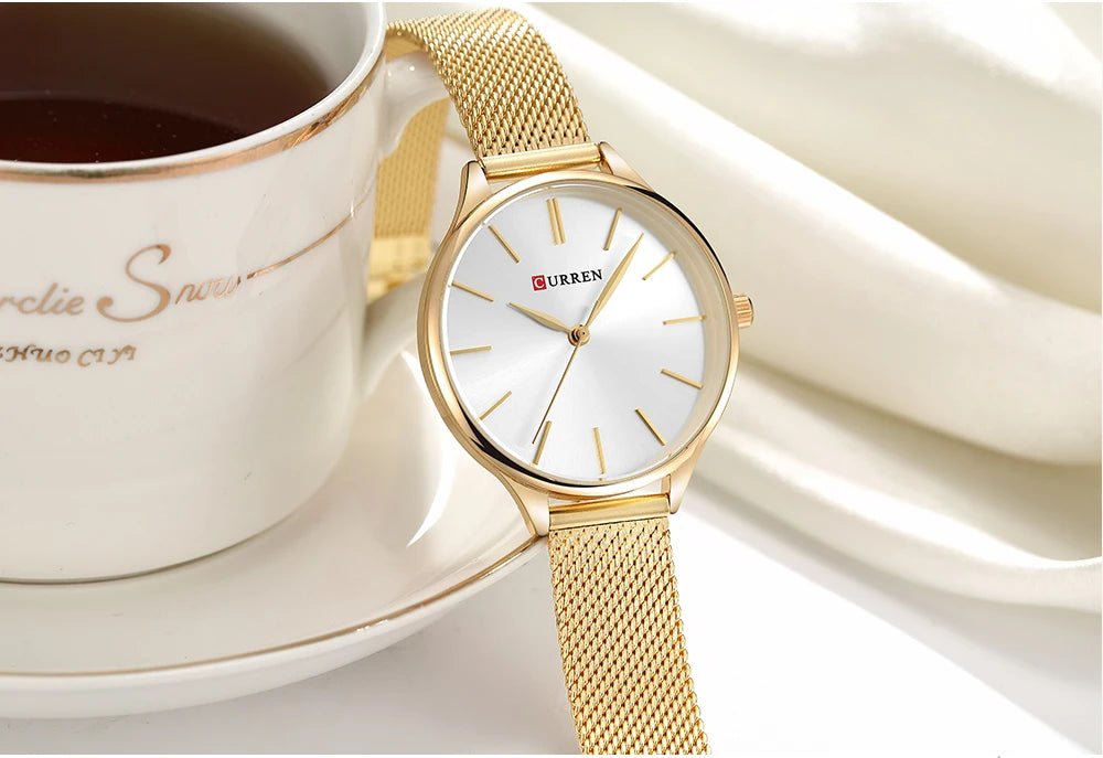 C9024L Curren white Dial & golden Stainless Steel Chain Analog Quartz Women's Watch. - Timecheck