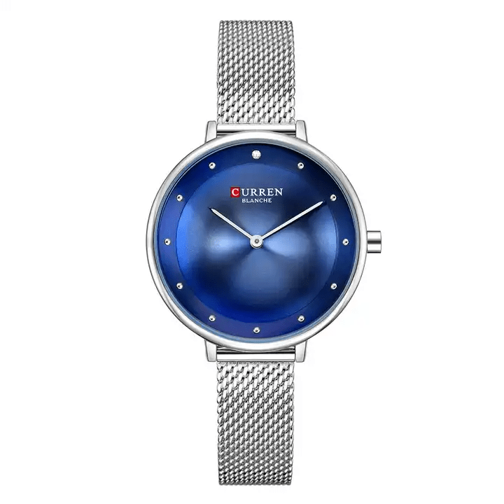 C9029L Curren Blue Dial Silver Stainless Chain Steel Analog Quartz Women's Watch. - Timecheck