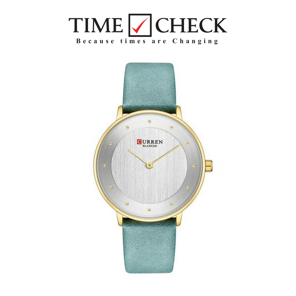 C9033L Curren Silver Dial Green Leather Strap Analog Quartz Women's Watch. - Timecheck