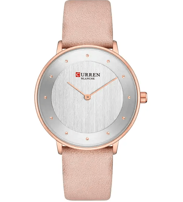 C9033L Curren Silver Dial Peach Leather Strap Analog Quartz Women's Watch. - Timecheck