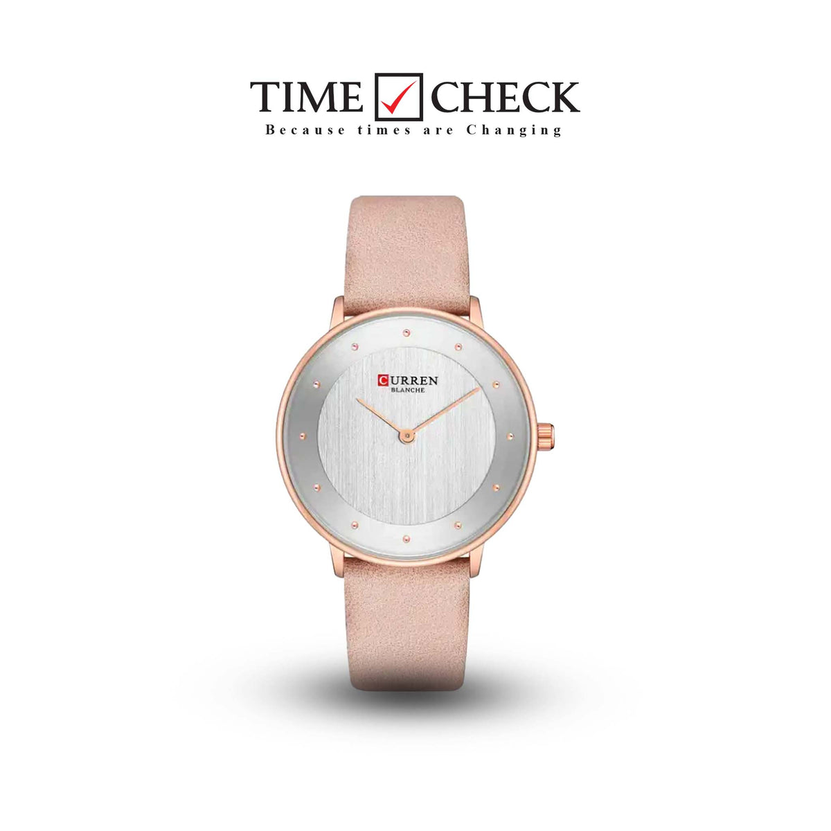C9033L Curren Silver Dial Peach Leather Strap Analog Quartz Women's Watch. - Timecheck