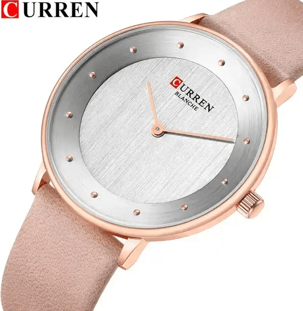 C9033L Curren Silver Dial Peach Leather Strap Analog Quartz Women's Watch. - Timecheck