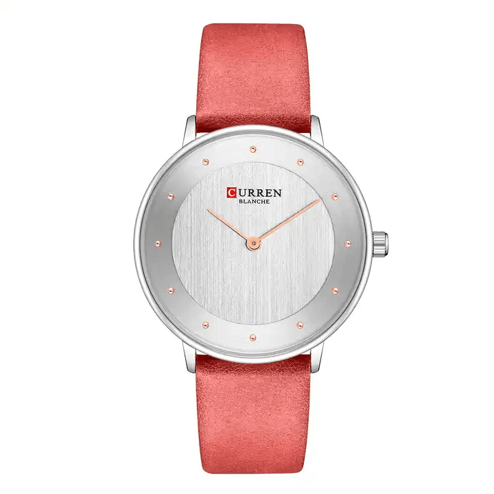 C9033L Curren Silver Dial Pink Leather Strap Analog Quartz Women's Watch. - Timecheck