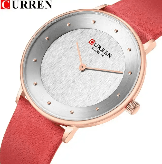 C9033L Curren Silver Dial Pink Leather Strap Analog Quartz Women's Watch. - Timecheck