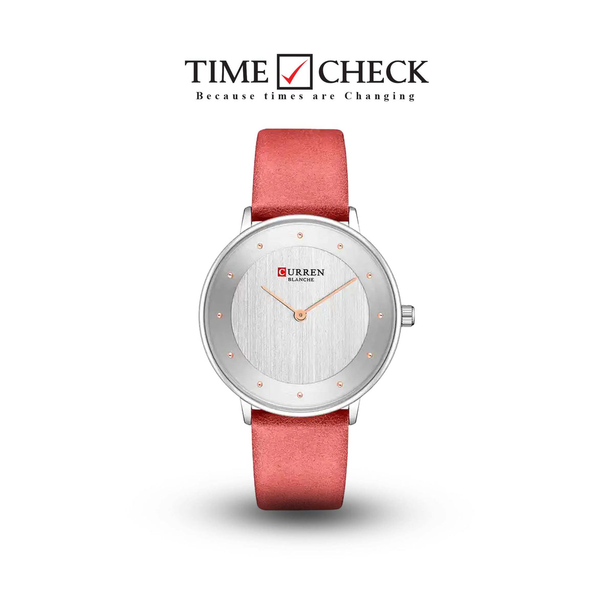 C9033L Curren Silver Dial Pink Leather Strap Analog Quartz Women's Watch. - Timecheck