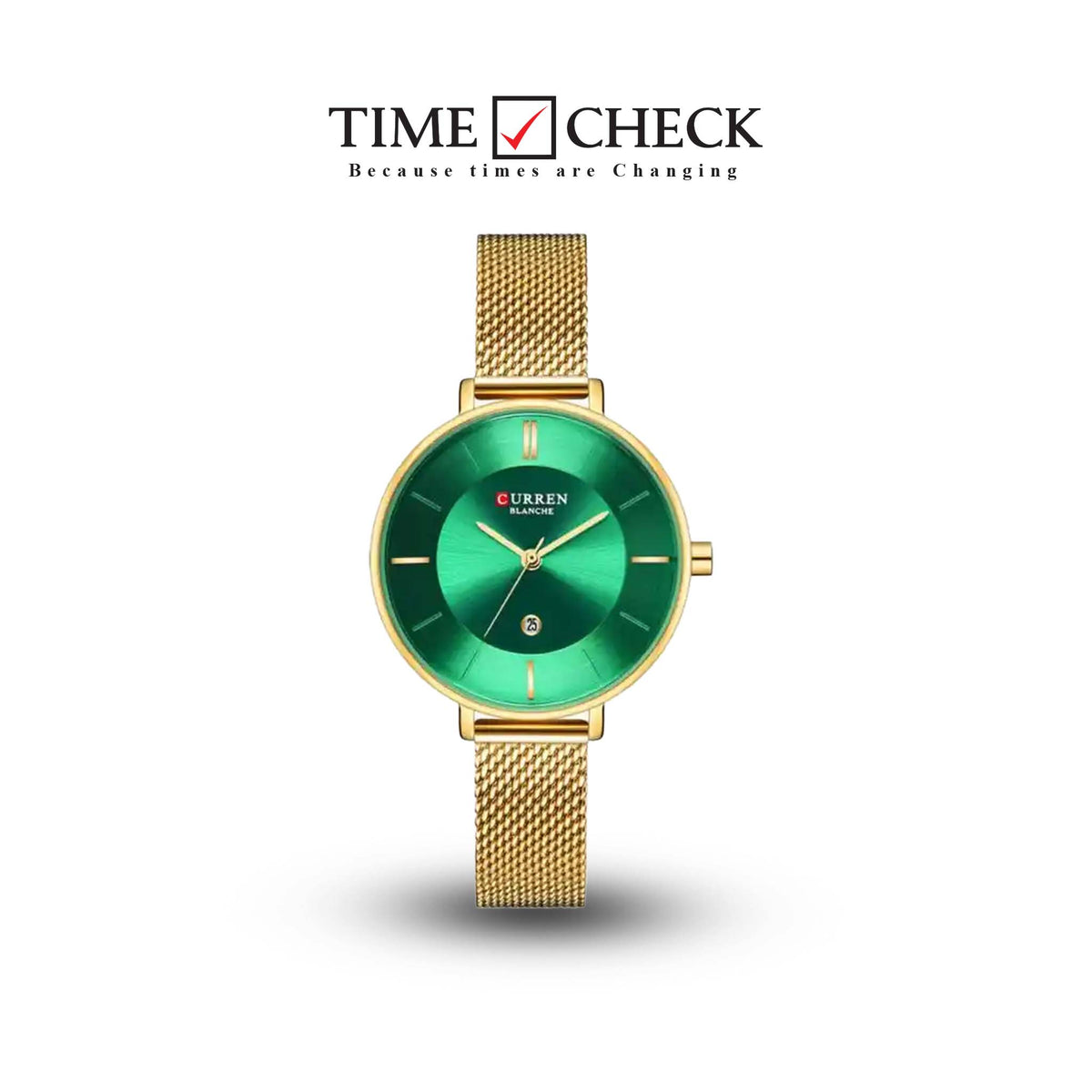 C9037L Curren Green Dial Golden Stainless Chain Steel Analog Quartz Women's Watch. - Timecheck