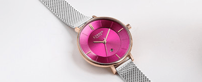 C9037L Curren Pink Dial Silver Stainless Chain Steel Analog Quartz Women's Watch. - Timecheck