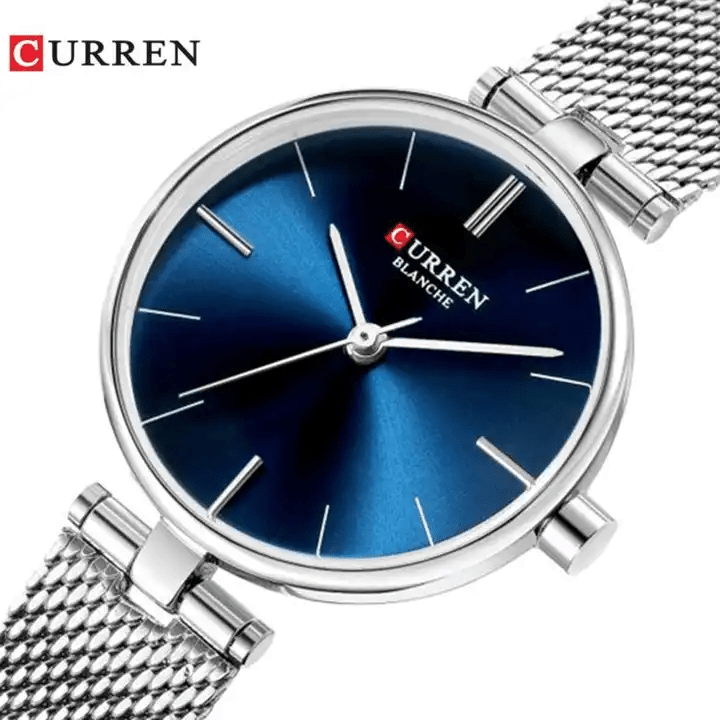 C9038L Curren Blue Dial Silver Stainless Steel Chain Analog Quartz Women's Watch. - Timecheck