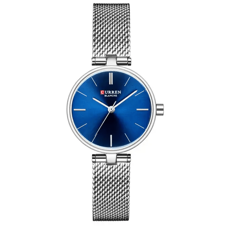 C9038L Curren Blue Dial Silver Stainless Steel Chain Analog Quartz Women's Watch. - Timecheck
