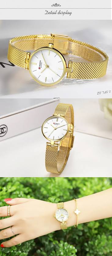 C9038L Curren white Dial GOLDEN Stainless Steel Chain Analog Quartz Women's Watch. - Timecheck