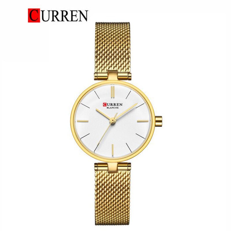 C9038L Curren white Dial GOLDEN Stainless Steel Chain Analog Quartz Women's Watch. - Timecheck