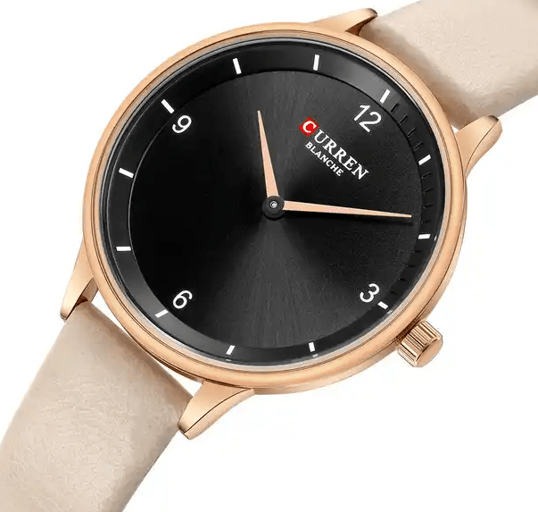 C9039L Curren Black Dial Peech Leather Strap Analog Quartz Women's Watch. - Timecheck