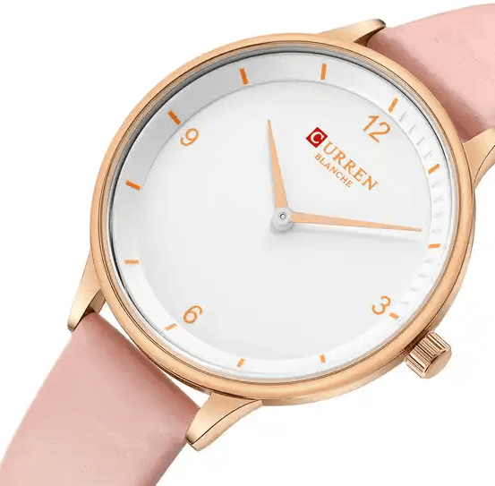 C9039L Curren White Dial Pink Leather Strap Analog Quartz Women's Watch. - Timecheck
