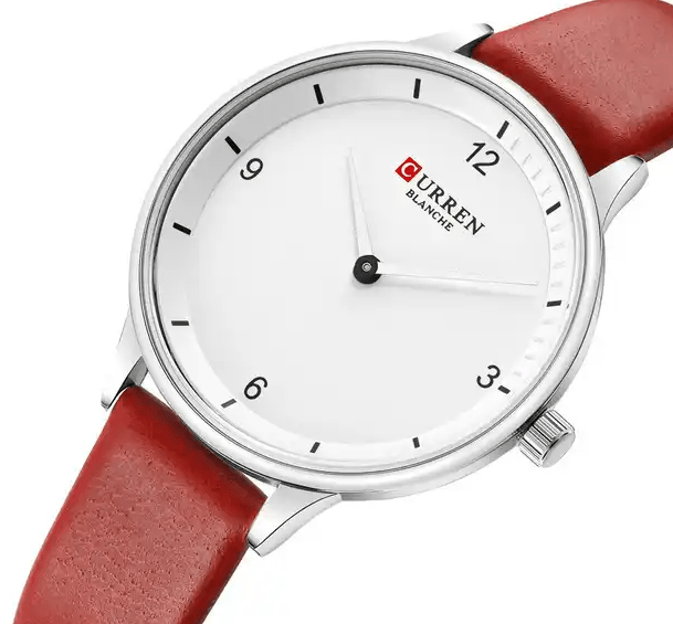 C9039L Curren White Dial Red Leather Strap Analog Quartz Women's Watch. - Timecheck