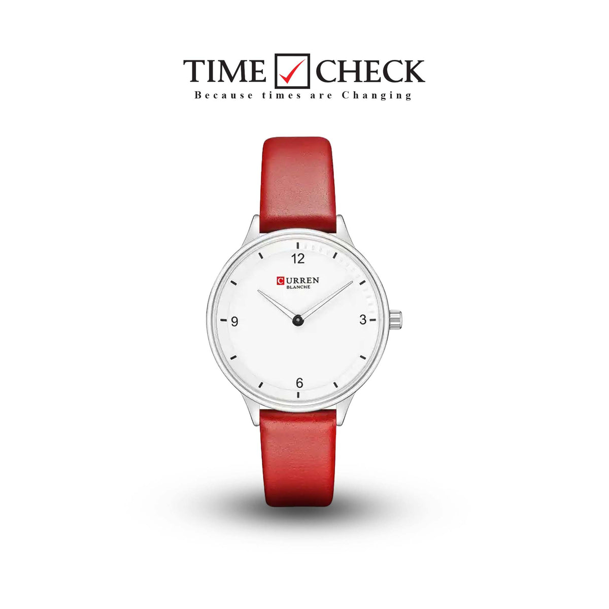 C9039L Curren White Dial Red Leather Strap Analog Quartz Women's Watch. - Timecheck