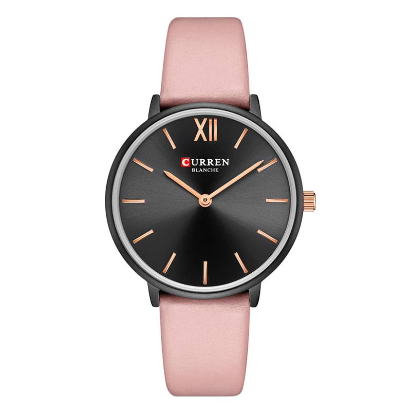 C9040L Curren Black Dial Pink Leather Strap Analog Quartz Women's Watch. - Timecheck