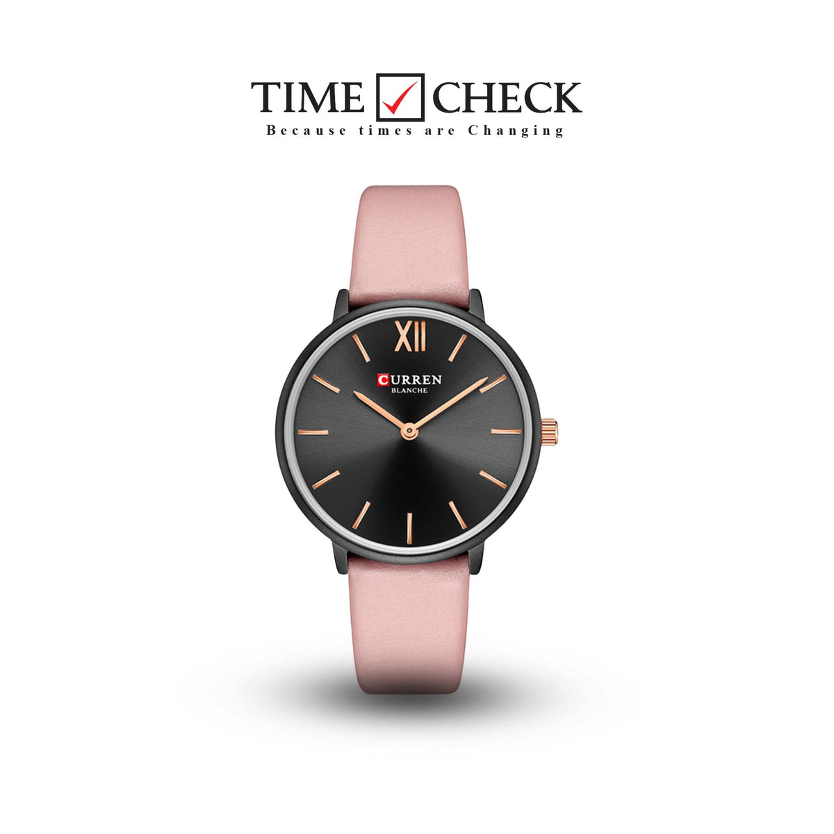 C9040L Curren Black Dial Pink Leather Strap Analog Quartz Women's Watch. - Timecheck