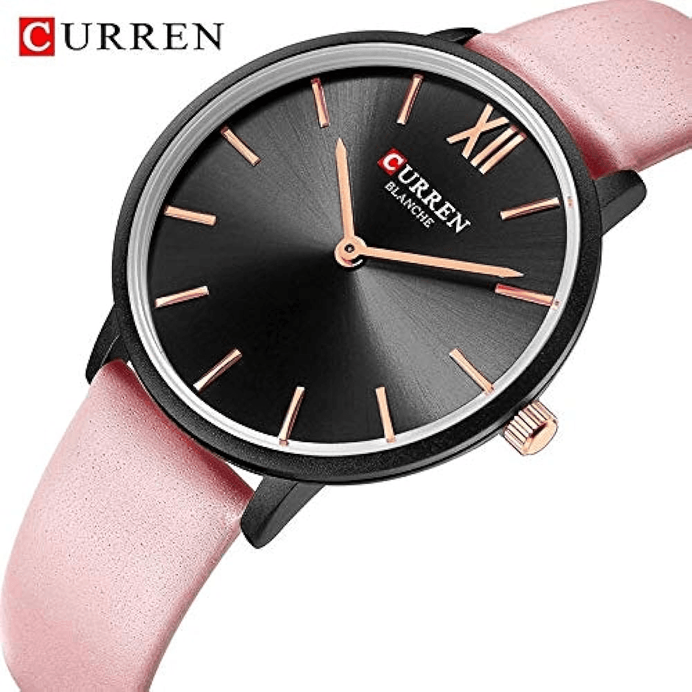 C9040L Curren Black Dial Pink Leather Strap Analog Quartz Women's Watch. - Timecheck