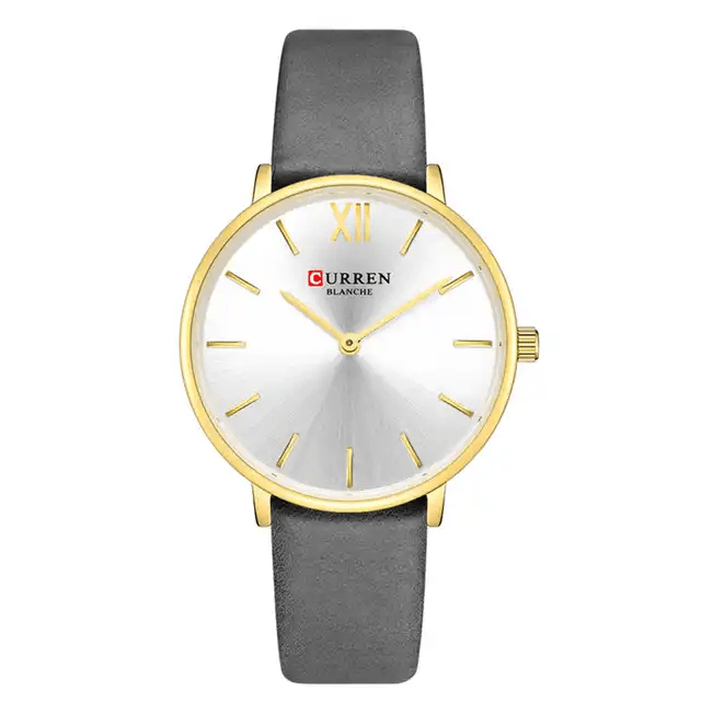 C9040L Curren Silver Dial Gray Leather Strap Analog Quartz Women's Watch. - Timecheck
