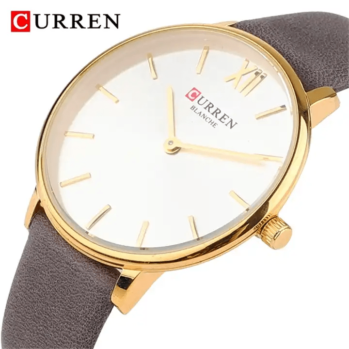 C9040L Curren Silver Dial Gray Leather Strap Analog Quartz Women's Watch. - Timecheck
