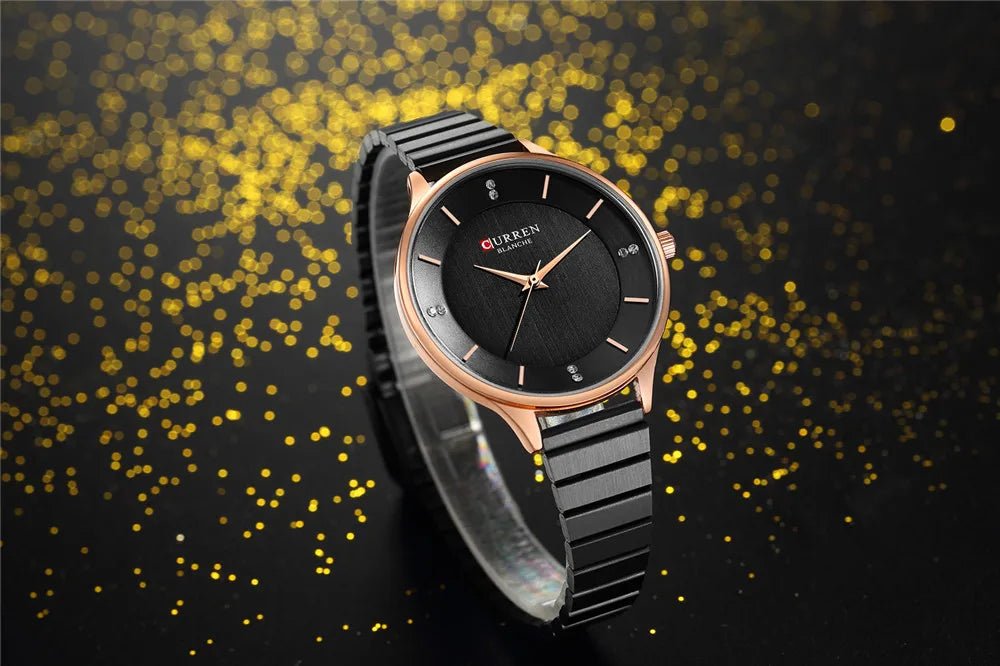 C9041L Curren Black Dial Black Stainless Chain Steel Analog Quartz Women's Watch. - Timecheck