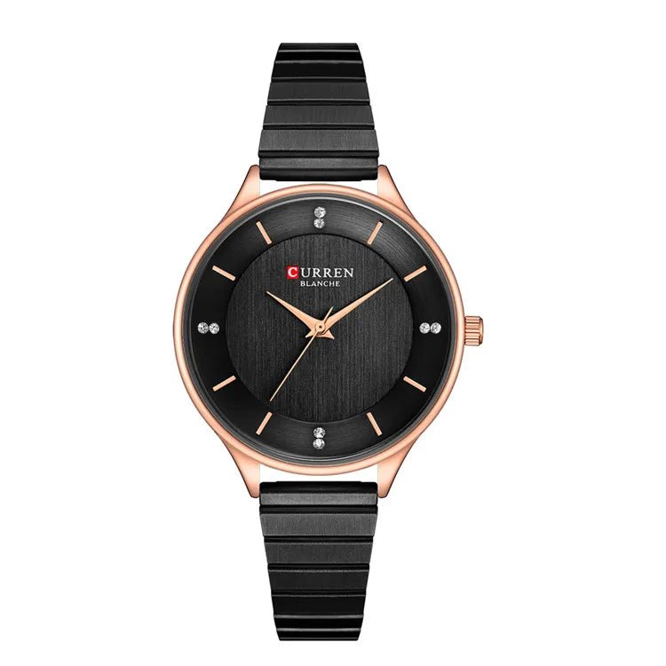 C9041L Curren Black Dial Black Stainless Chain Steel Analog Quartz Women's Watch. - Timecheck