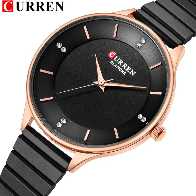 C9041L Curren Black Dial Black Stainless Chain Steel Analog Quartz Women's Watch. - Timecheck