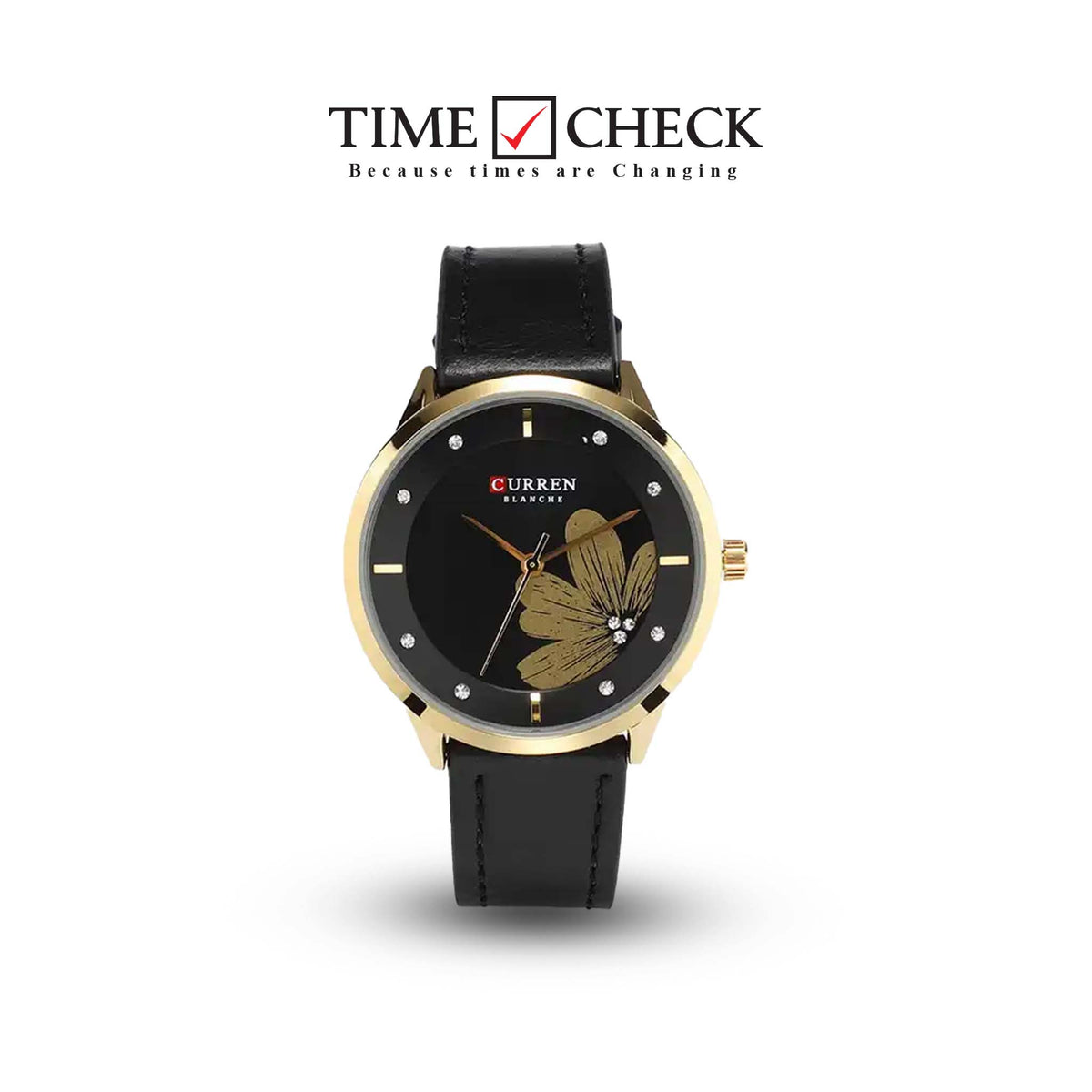 C9048L Curren Black Dial Black Leather Strap Analog Quartz Women's Watch. - Timecheck
