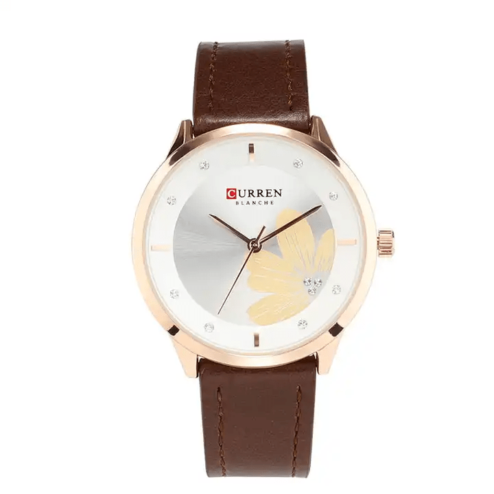 C9048L Curren White Dial Brown Leather Strap Analog Quartz Women's Watch. - Timecheck