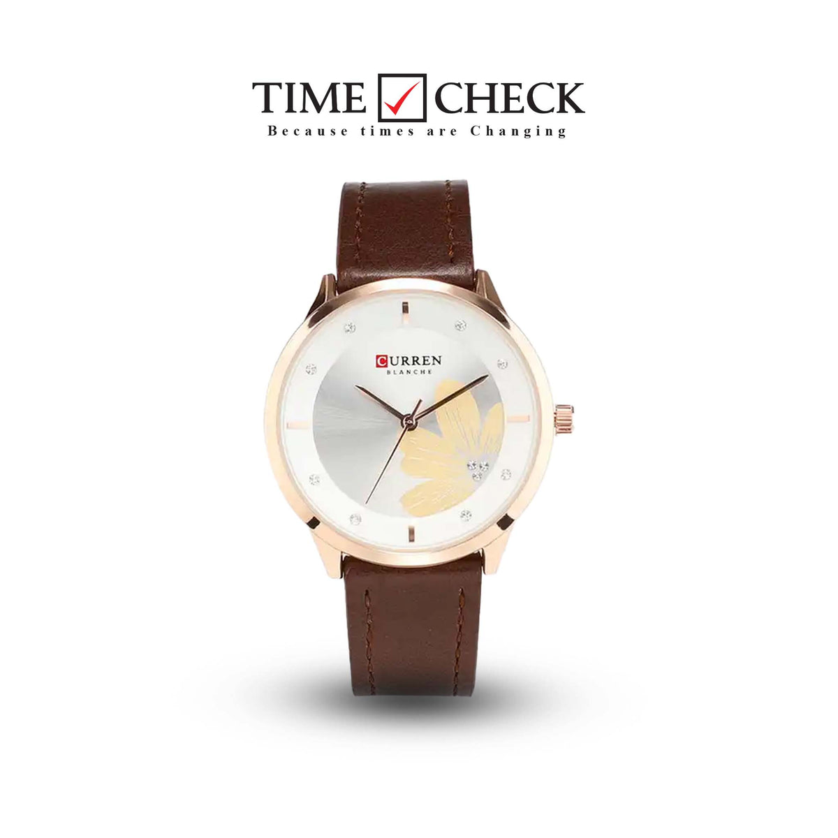 C9048L Curren White Dial Brown Leather Strap Analog Quartz Women's Watch. - Timecheck