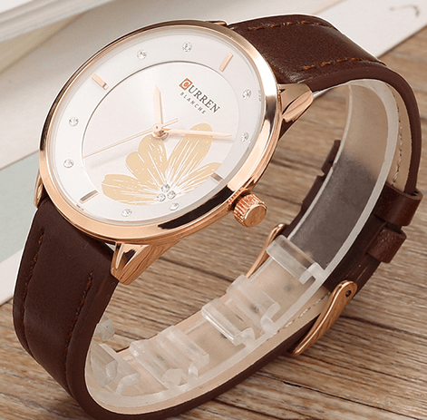 C9048L Curren White Dial Brown Leather Strap Analog Quartz Women's Watch. - Timecheck