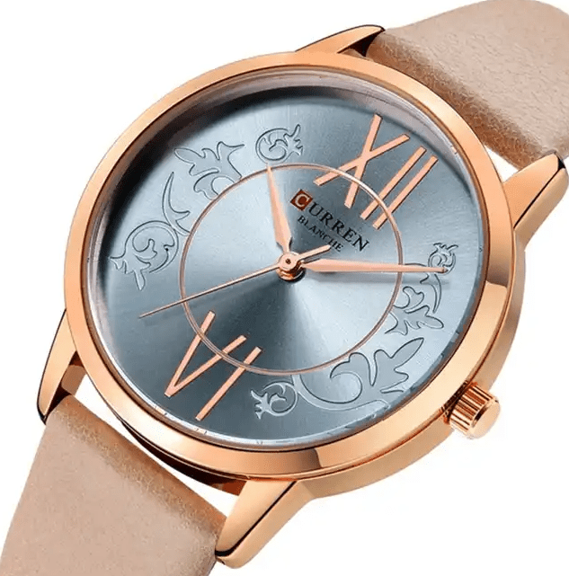 C9049L Curren Silver Dial Peach Leather Strap Analog Quartz Women's Watch. - Timecheck