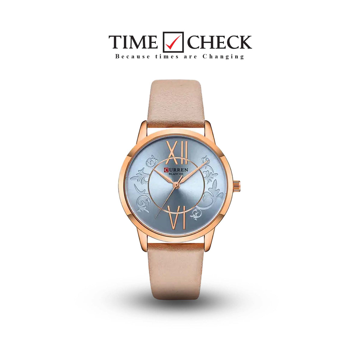 C9049L Curren Silver Dial Peach Leather Strap Analog Quartz Women's Watch. - Timecheck