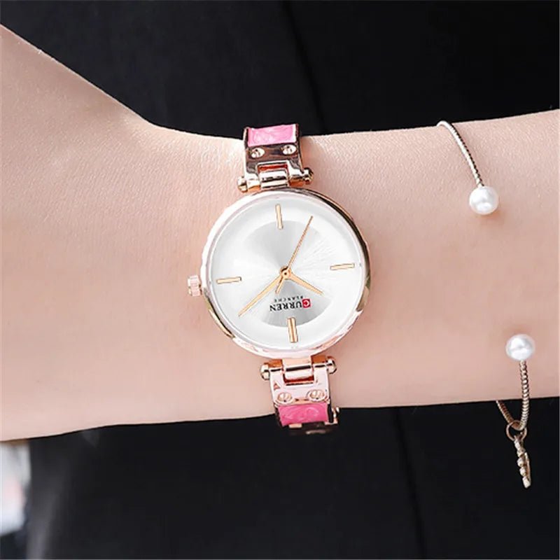 C9058L Curren Silver Dial Rose-gold Stainless Chain Steel Analog Quartz Women's Watch. - Timecheck