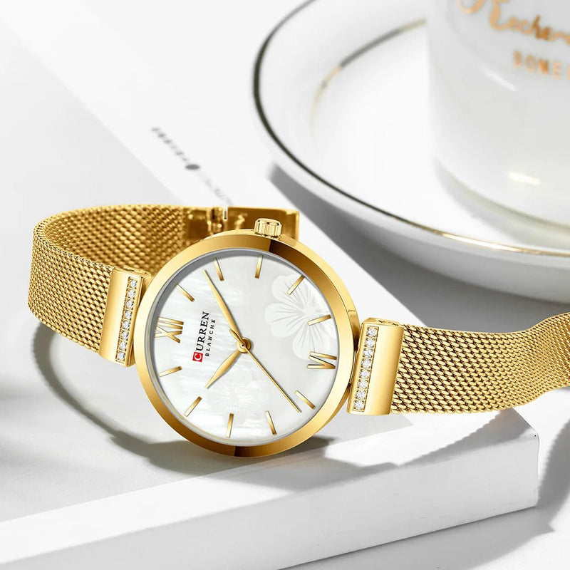 C9067L Curren White Dial golden Stainless Steel Chain Analog Quartz Women's Watch. - Timecheck