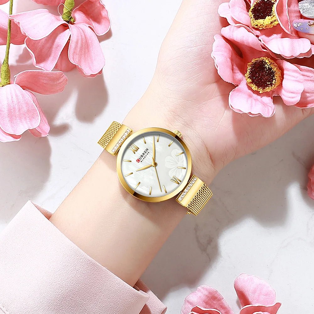 C9067L Curren White Dial golden Stainless Steel Chain Analog Quartz Women's Watch. - Timecheck