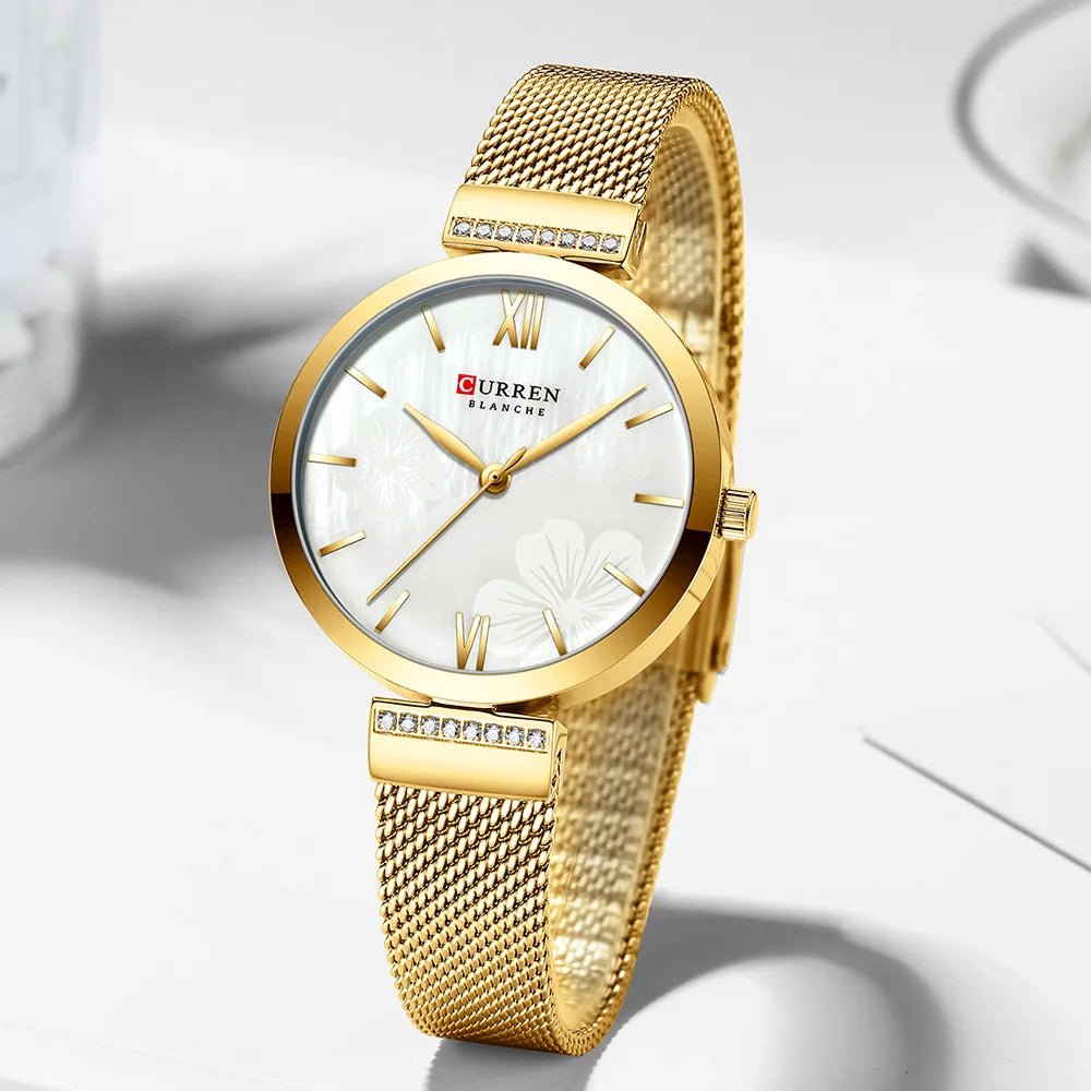 C9067L Curren White Dial golden Stainless Steel Chain Analog Quartz Women's Watch. - Timecheck