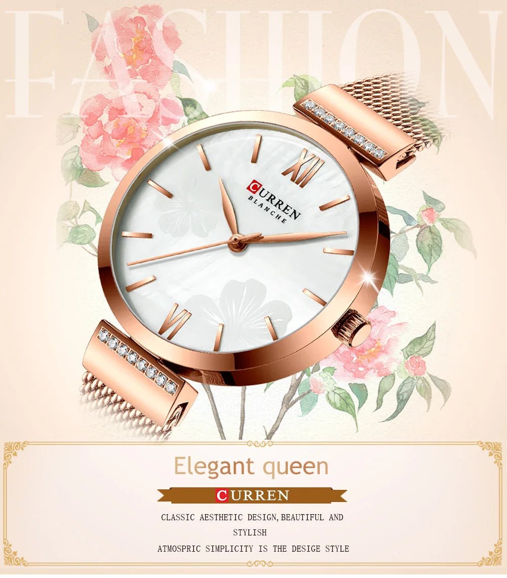 C9067L Curren White Dial Rose-gold Stainless Steel Chain Analog Quartz Women's Watch. - Timecheck