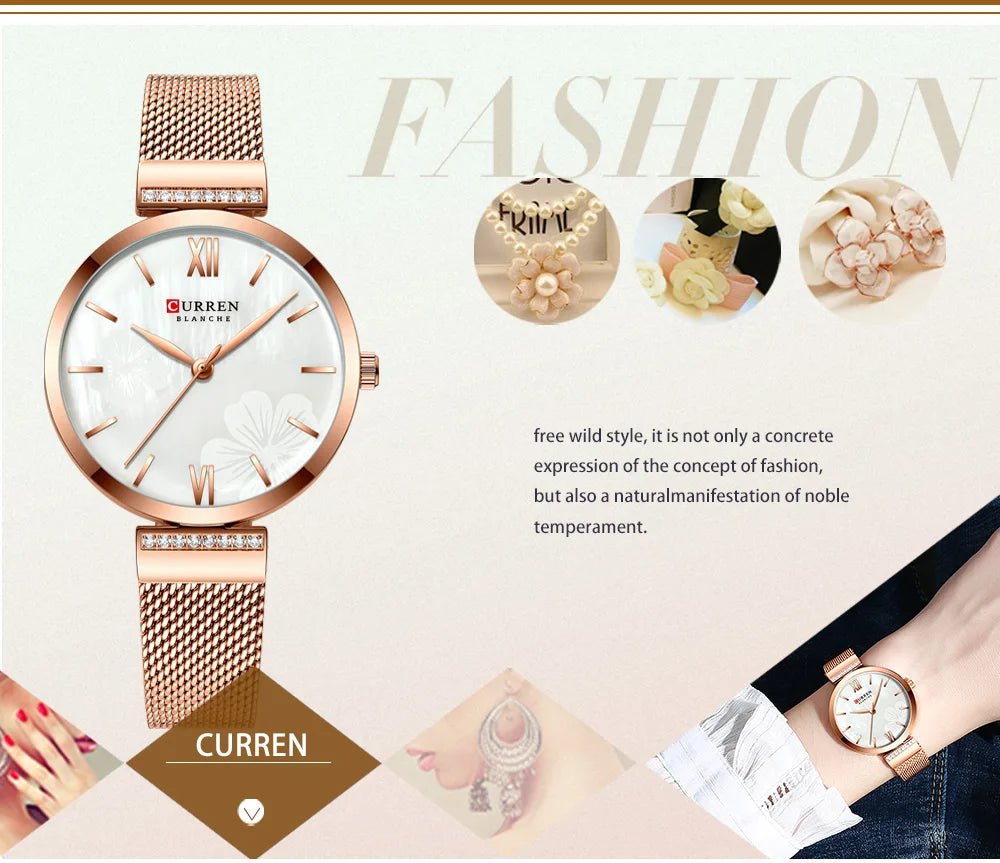C9067L Curren White Dial Rose-gold Stainless Steel Chain Analog Quartz Women's Watch. - Timecheck