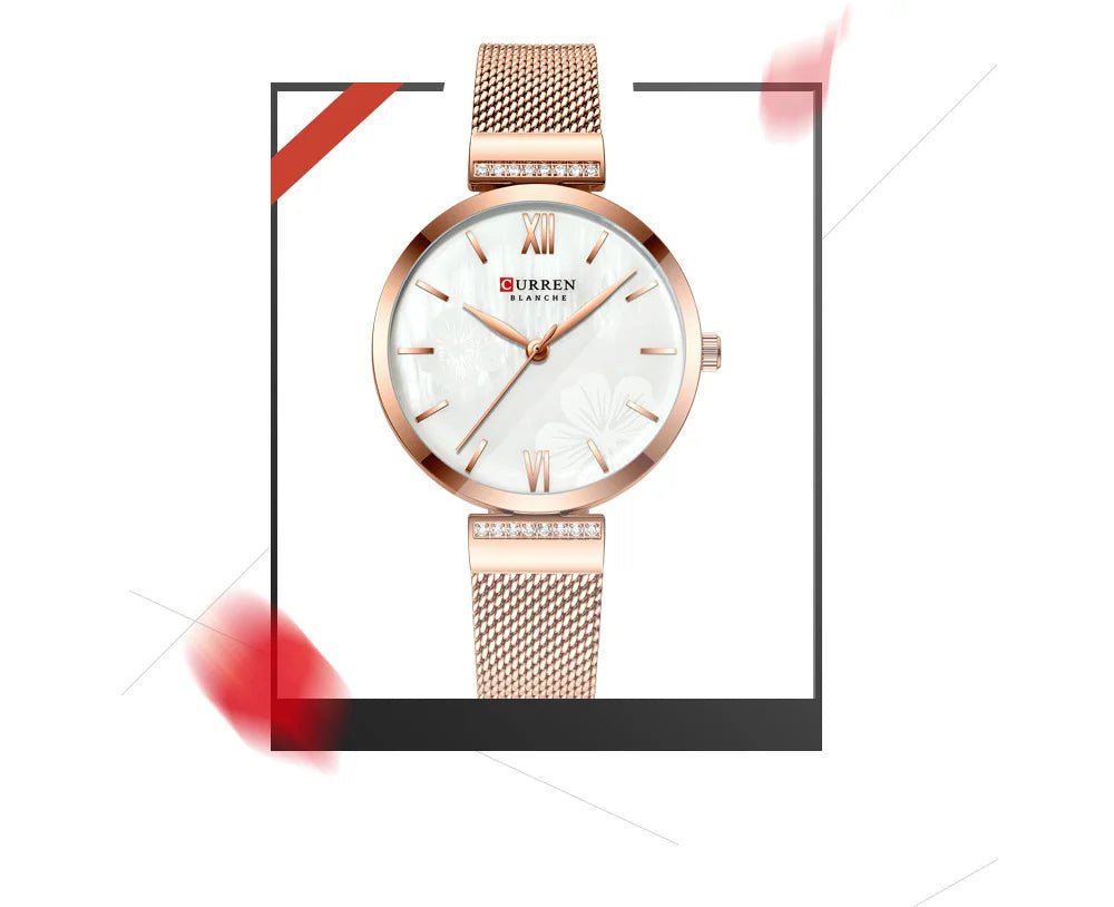 C9067L Curren White Dial Rose-gold Stainless Steel Chain Analog Quartz Women's Watch. - Timecheck