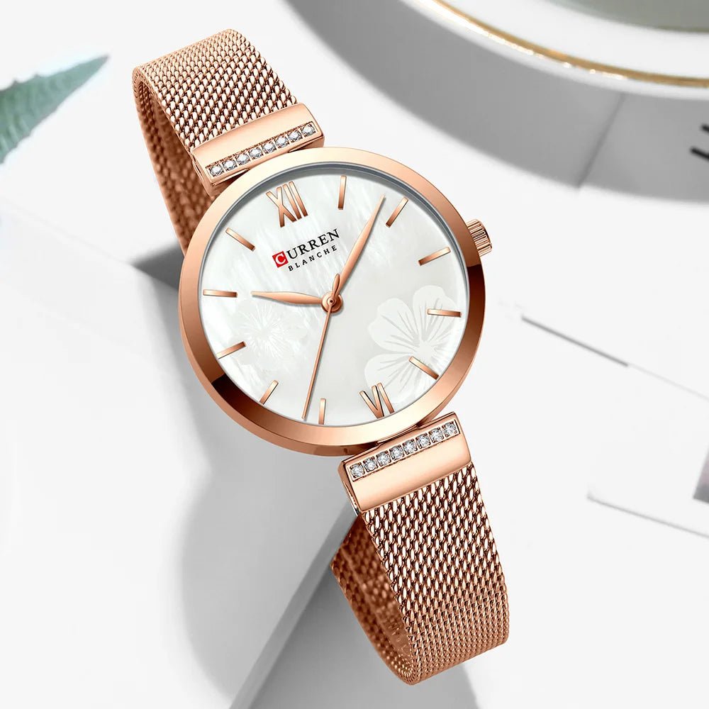 C9067L Curren White Dial Rose-gold Stainless Steel Chain Analog Quartz Women's Watch. - Timecheck