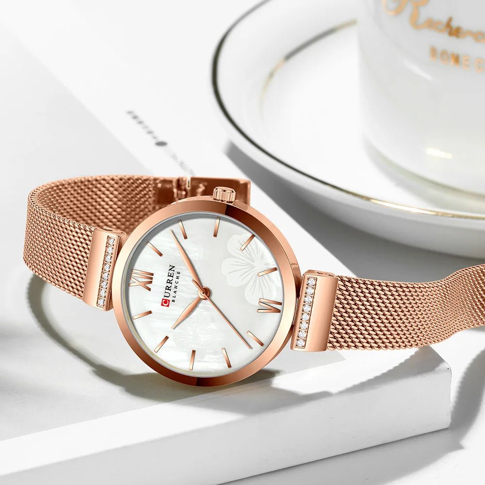 C9067L Curren White Dial Rose-gold Stainless Steel Chain Analog Quartz Women's Watch. - Timecheck