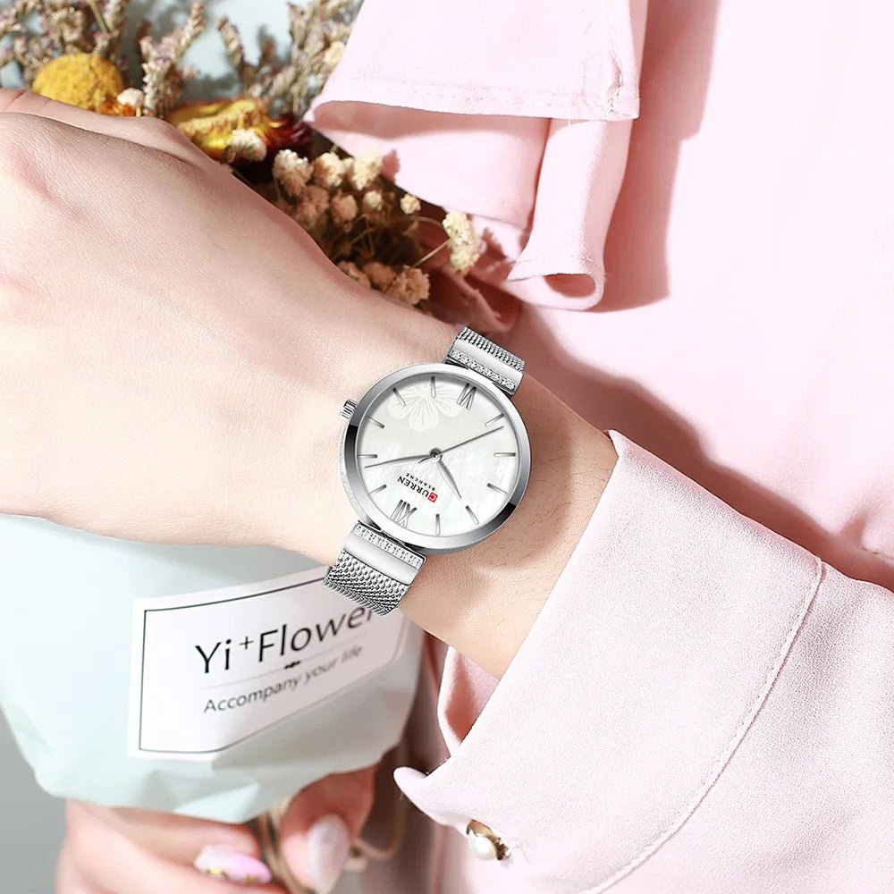 C9067L Curren White Dial Silver Stainless Steel Chain Analog Quartz Women's Watch. - Timecheck