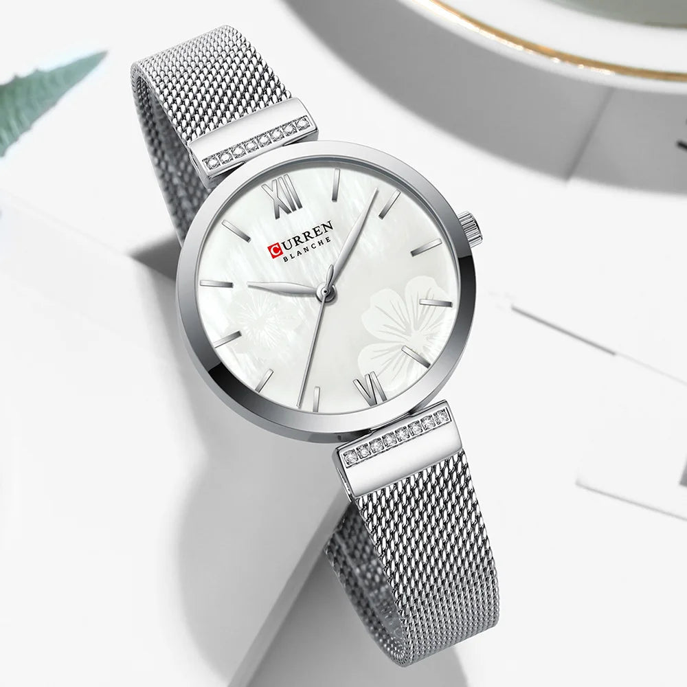 C9067L Curren White Dial Silver Stainless Steel Chain Analog Quartz Women's Watch. - Timecheck