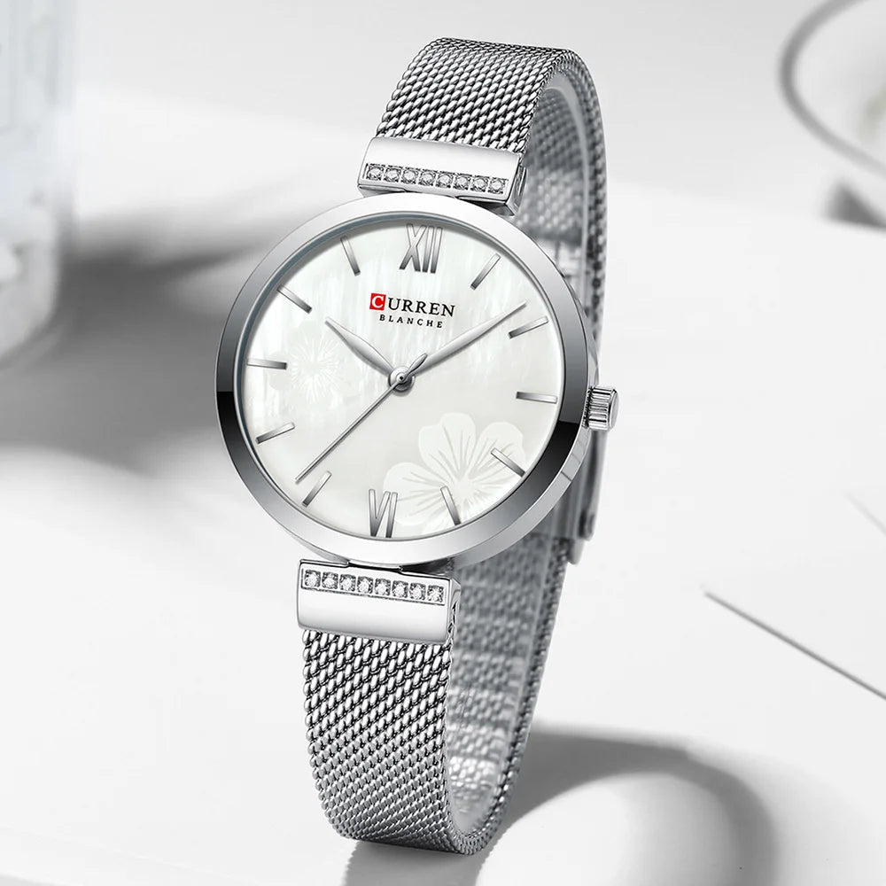 C9067L Curren White Dial Silver Stainless Steel Chain Analog Quartz Women's Watch. - Timecheck